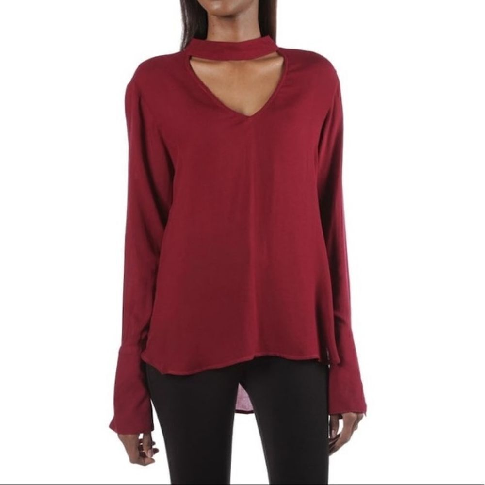 Cloth & Stone Choker Neck Bell Sleeve Blouse Med